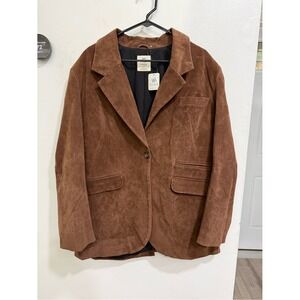 NWT Free People Paper Cut Faux Suede Blazer BROWN BEAR SZ L